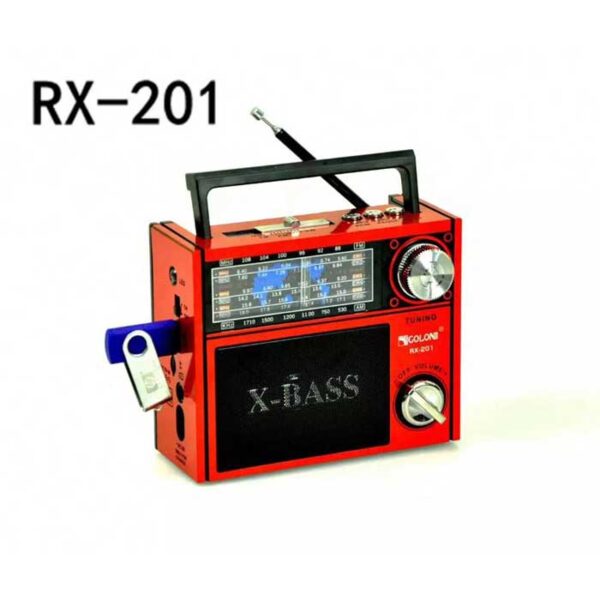 راديو جولون RX-201 بتصميم كلاسيكي، دعم موجات FM/AM/SW، سماعة خارجية، ومقبض للحمل
