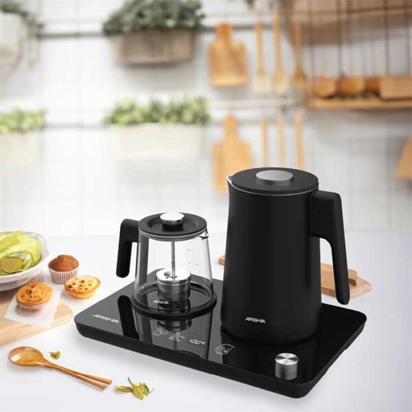 غلاية أرشيا مع صينية وإبريق شاي زجاجي – 1.7 لتر – 2000 وات – T050-3192 | تحكم ذكي وتصميم أنيق لتحضير شاي مثالي