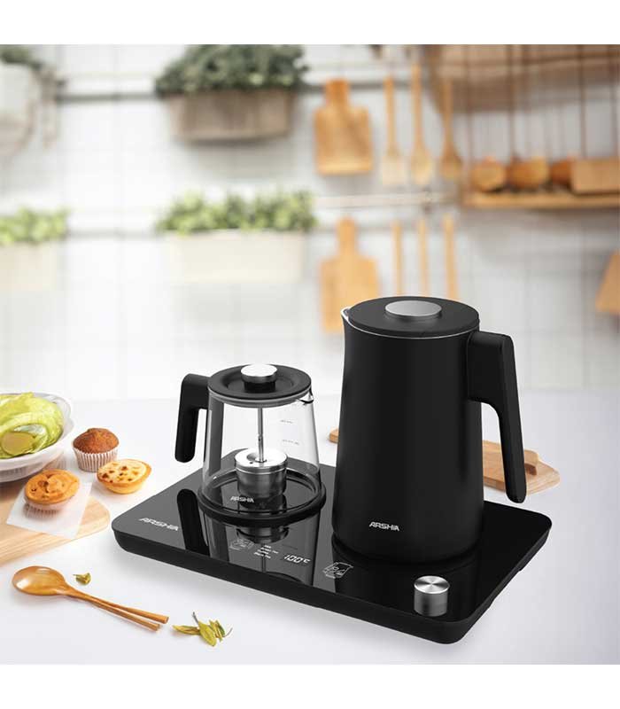 غلاية أرشيا مع صينية وإبريق شاي زجاجي – 1.7 لتر – 2000 وات – T050-3192 | تحكم ذكي وتصميم أنيق لتحضير شاي مثالي